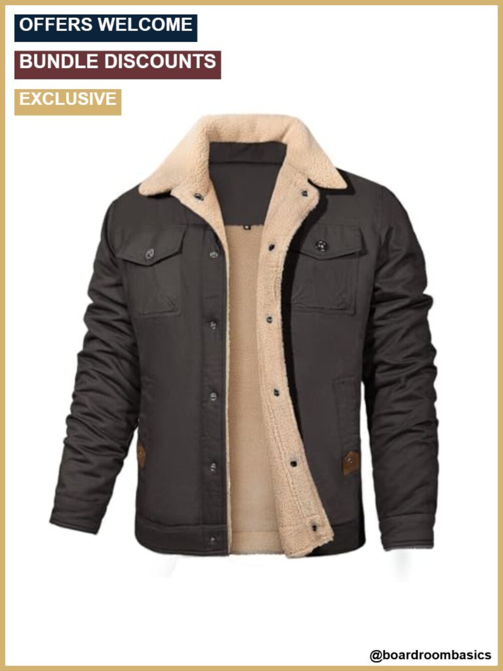 Mens Winter Jacket Thick Fleece Lined Sherpa Lined Jacket
